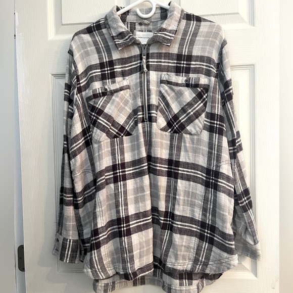 American Eagle Women’s Quarter Zip Flannel Tunic - Picture 1 of 3